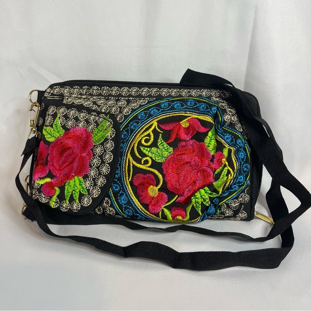 Floral Embroidered Mini Shoulder Bag Purse Crossbody Boho Hippie